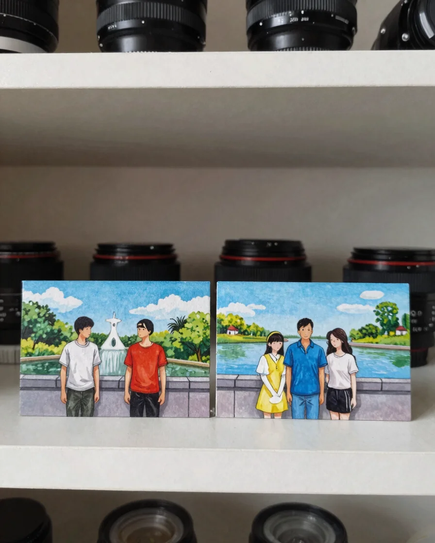 Mãos comparando duas miniaturas 1:64 lado a lado em uma prateleir
