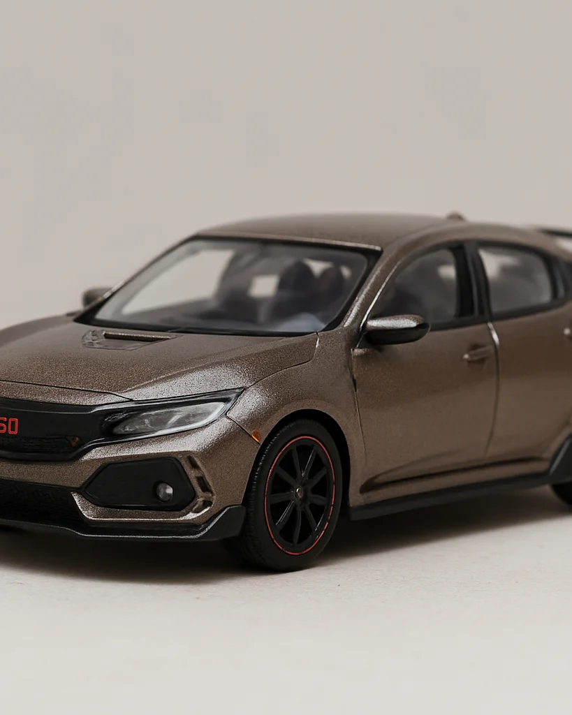 Miniatura de carro 1:64 em close-up de três quartos, pintura metá